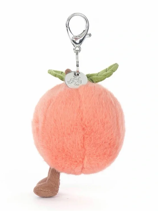 Jellycat Peach Plush Keyring in Soft Coral with Leaf Detail - Picture 2 of 3